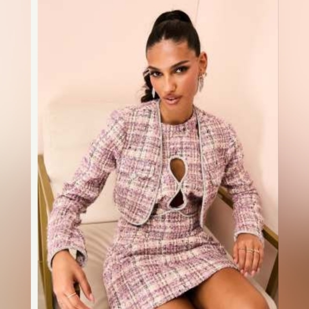Asos Pink Tweed Set Shift Dress & Jacket - Picture 1 of 2